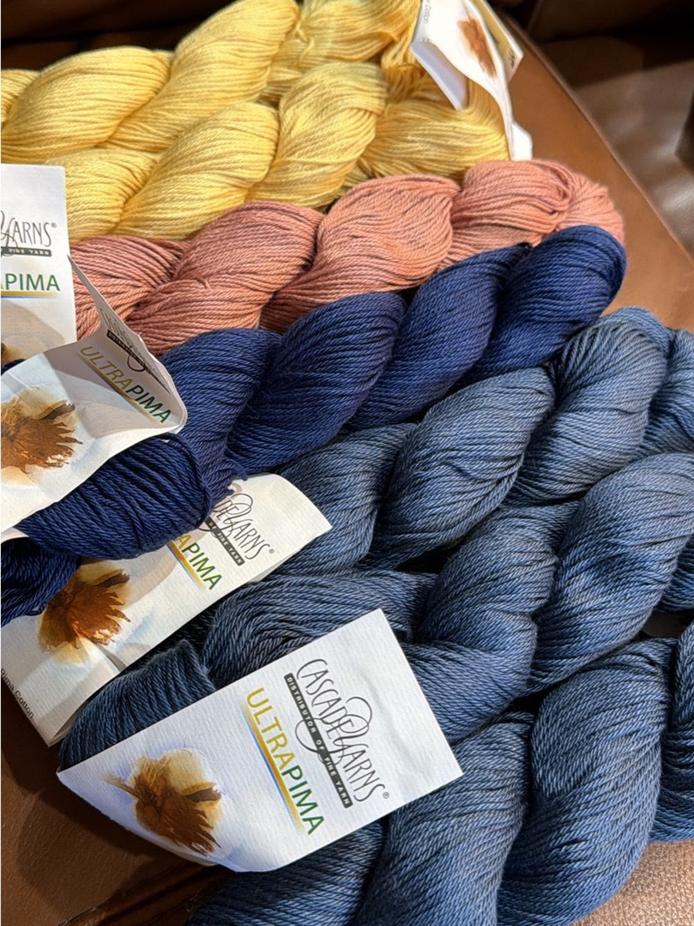 Cascade Ultra Pima Yarn Set — Blue, Navy, Yellow, Peach